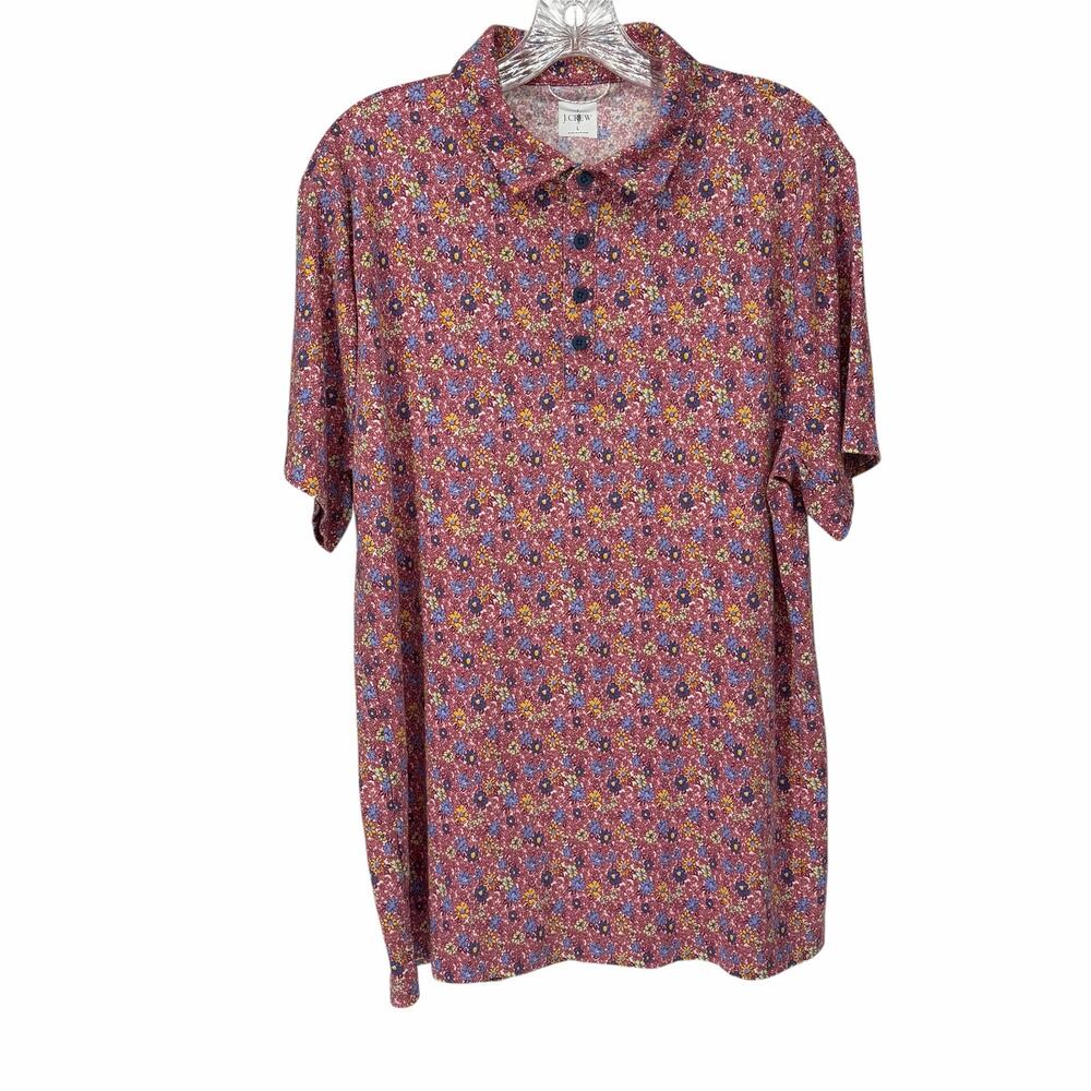 J. Crew Pink Floral Short Sleeve Polo Shirt Sz Large